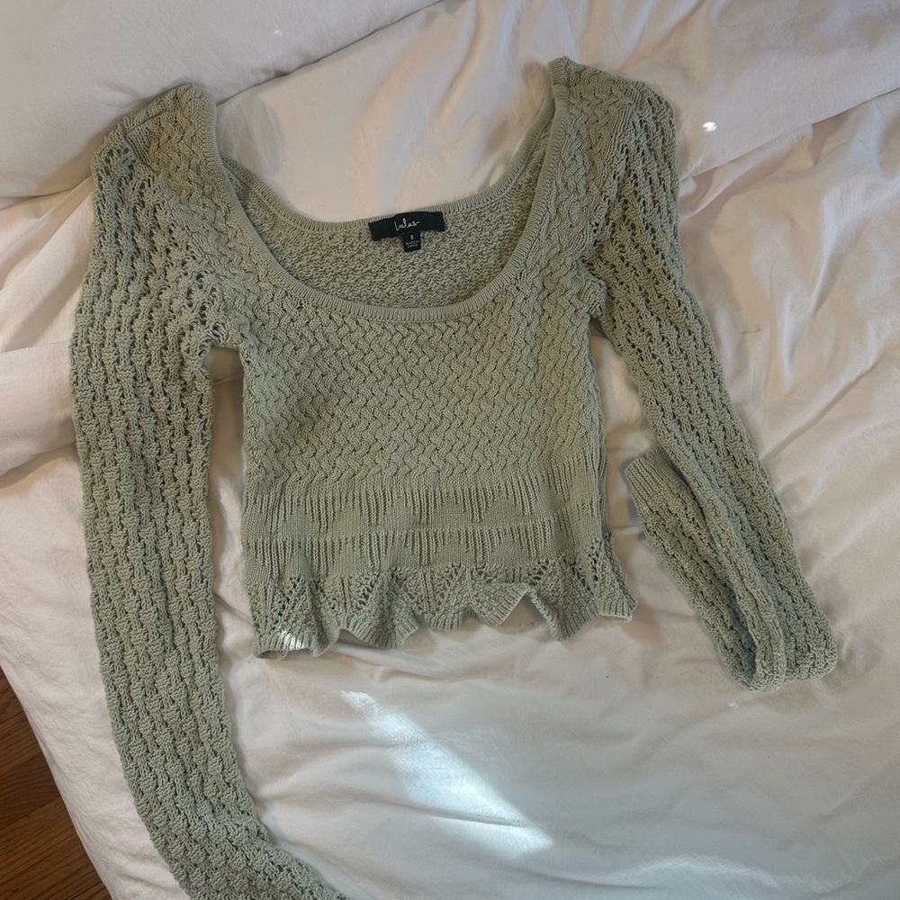 Lulu's Textured Knit Sweater / Long Sleeves - Light Green